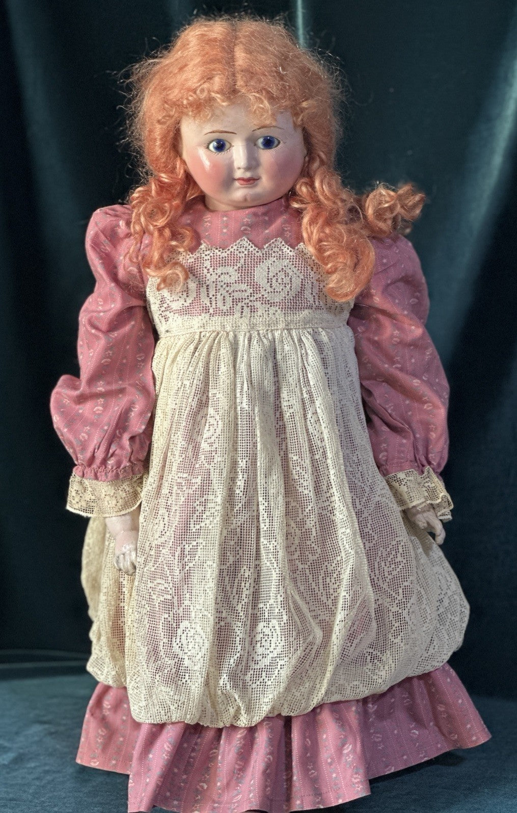 Antique German (?) Paper Mache 24” Doll with Glass Eyes