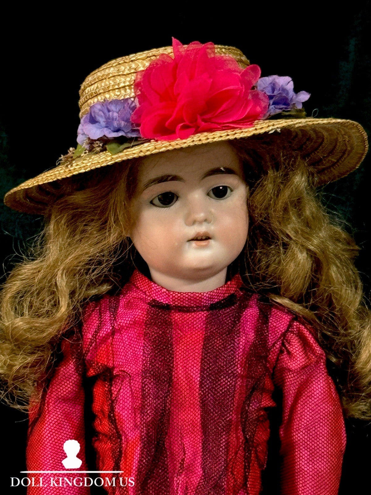 Antique German LHB Louis Herman Bonvoisin 20” Doll Bisque Head Leather Kid Body