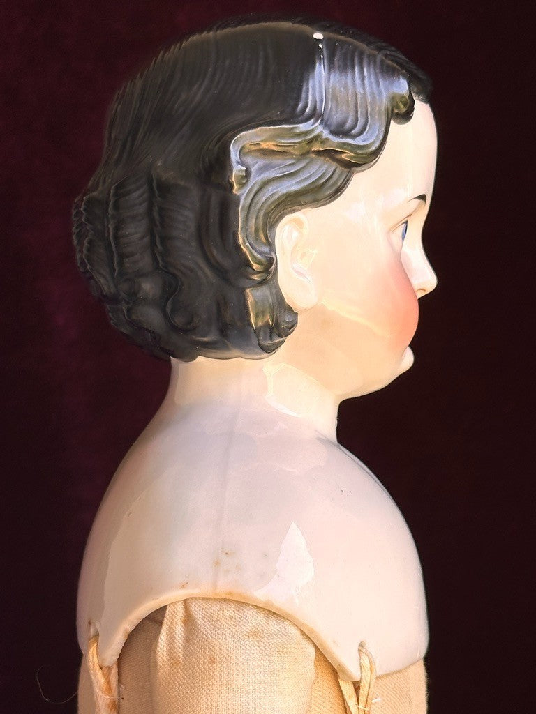 Large Antique German 23" Greiner Style Exposed Ears China Head Doll