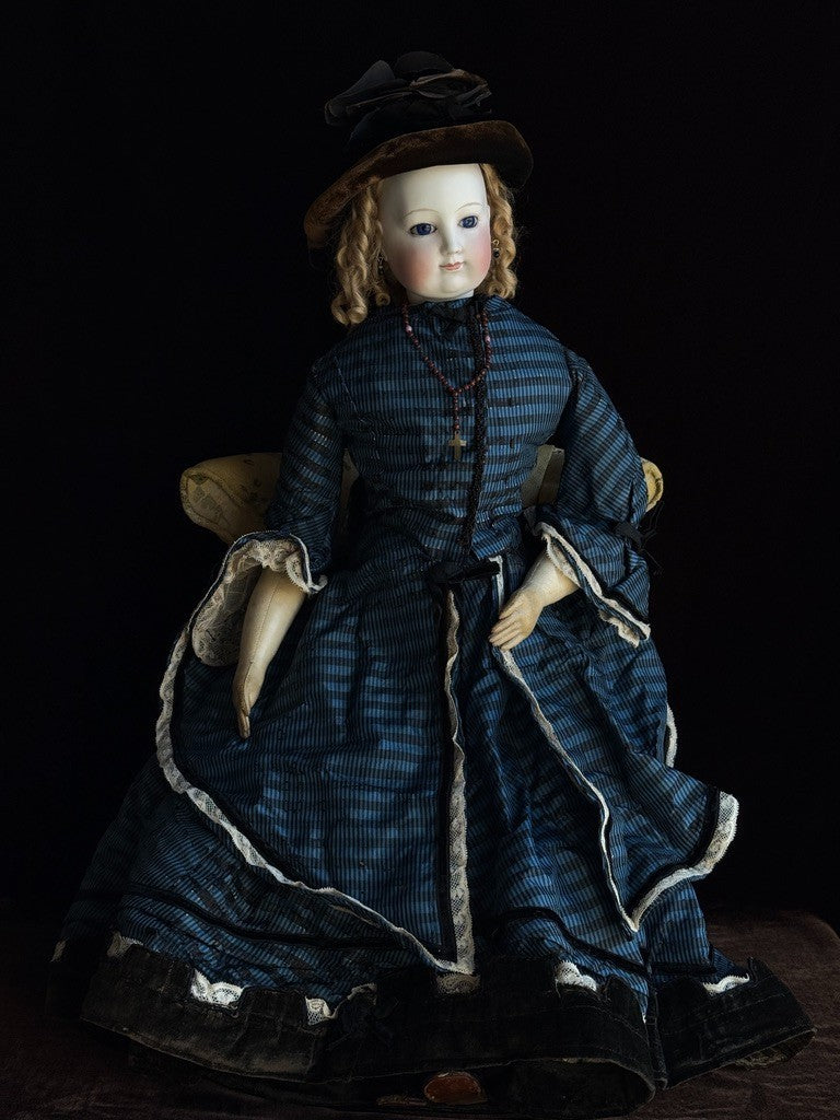 Grand Size Antique French Eugene Barrois (?) Bisque Head Fashion Poupee Doll