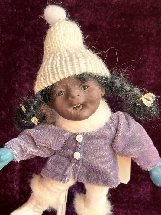 OOAK Miniature Elizabeth Cooper 6” Polymer Clay Cloth African American Girl Doll