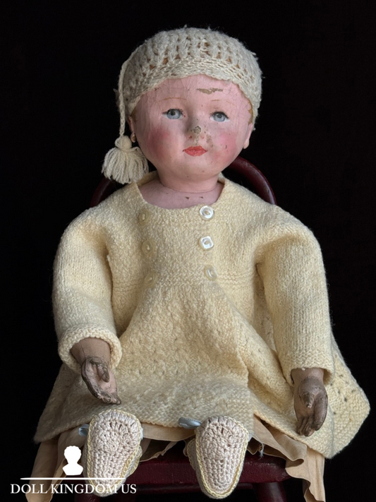Antique American Martha Chase 20" Oil Painted Cloth Rag Baby Doll