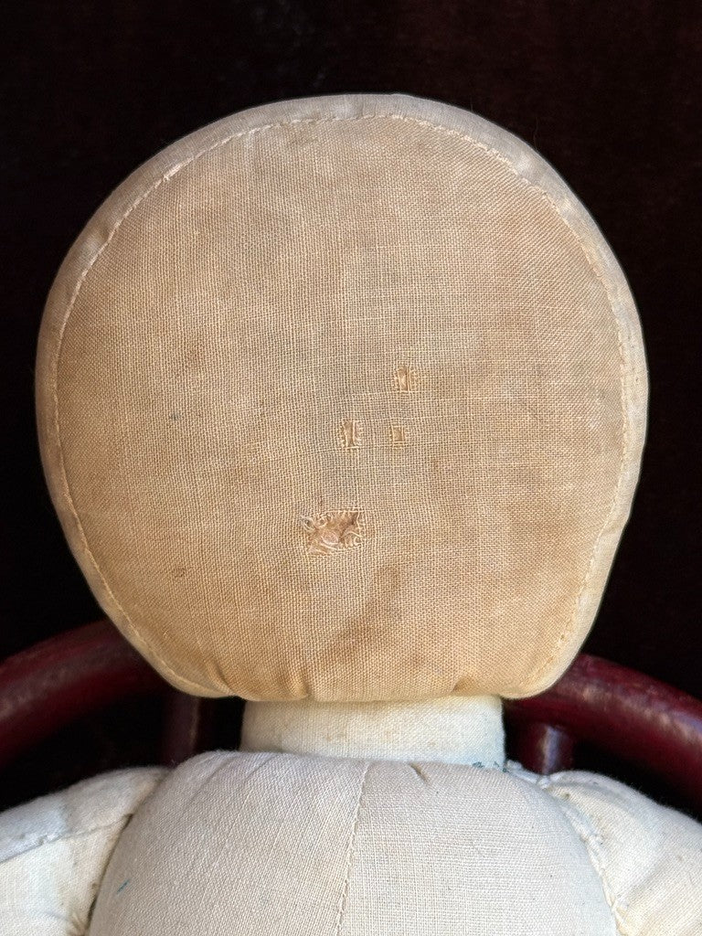 Early Antique American 12.5” Primitive Folk Cloth Rug Doll