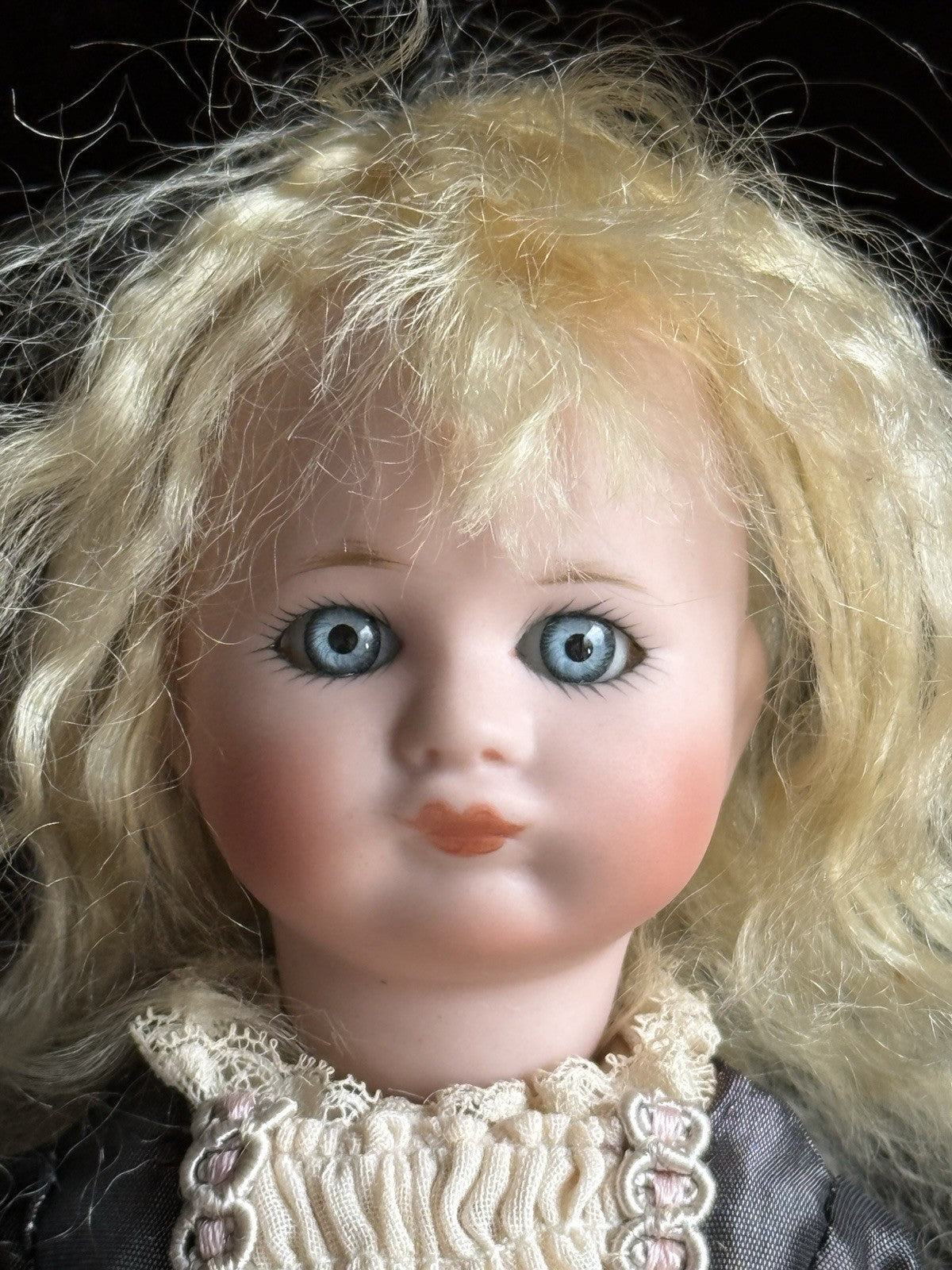 Miniature 8” Porcelain Reproduction of Antique French SFBJ 253 Pouty Girl Doll