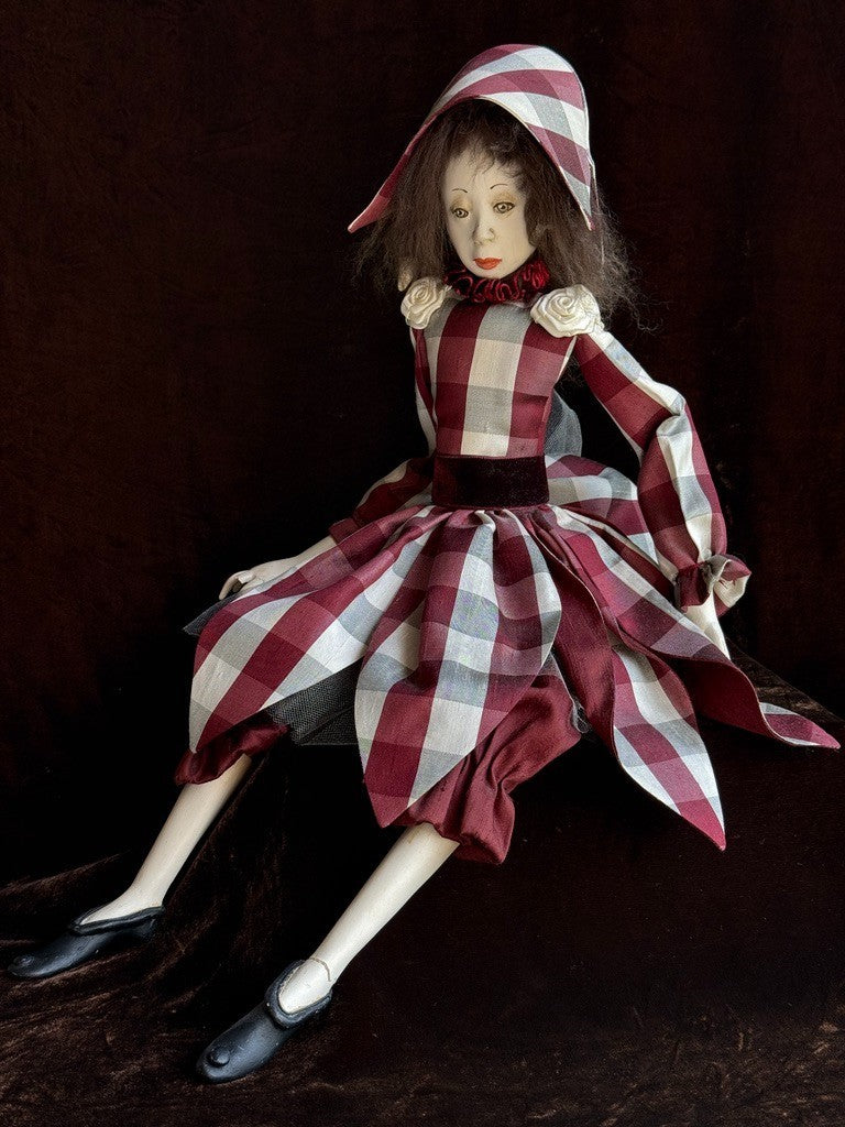 OOAK NIADA Artist Ankie Daanen Paper Clay Mixed Media Pierrot Character Doll