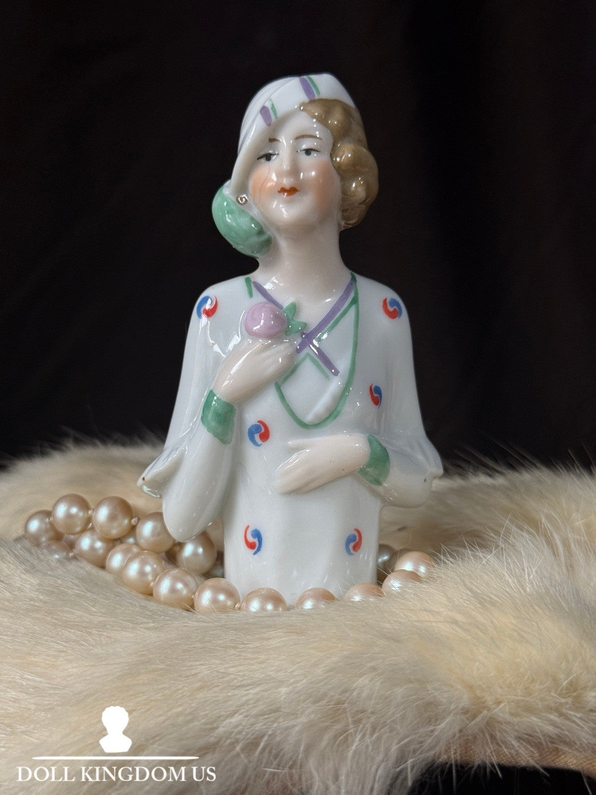 Antique German Art Deco Flapper Pin Cushion 4” Half Doll Arms Attached