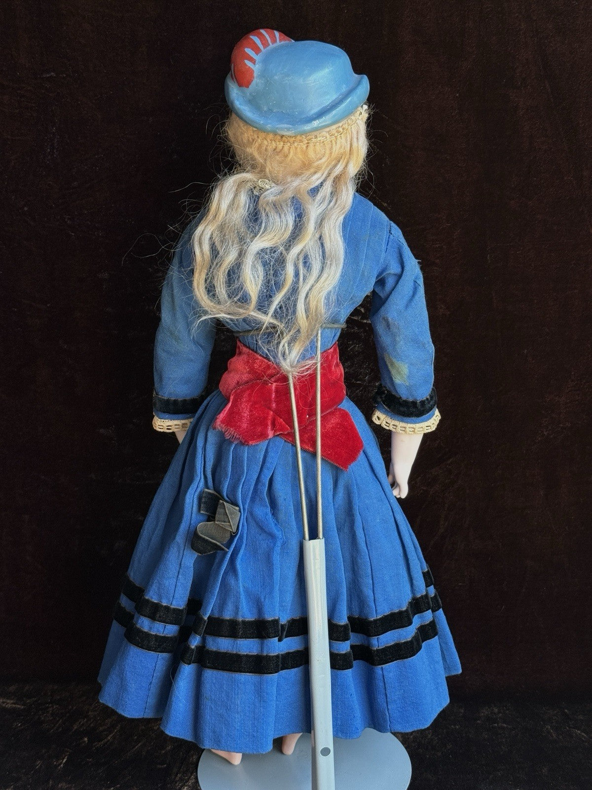 Rare Antique German 20” Wax Over Papier Mache Molded Hat Doll