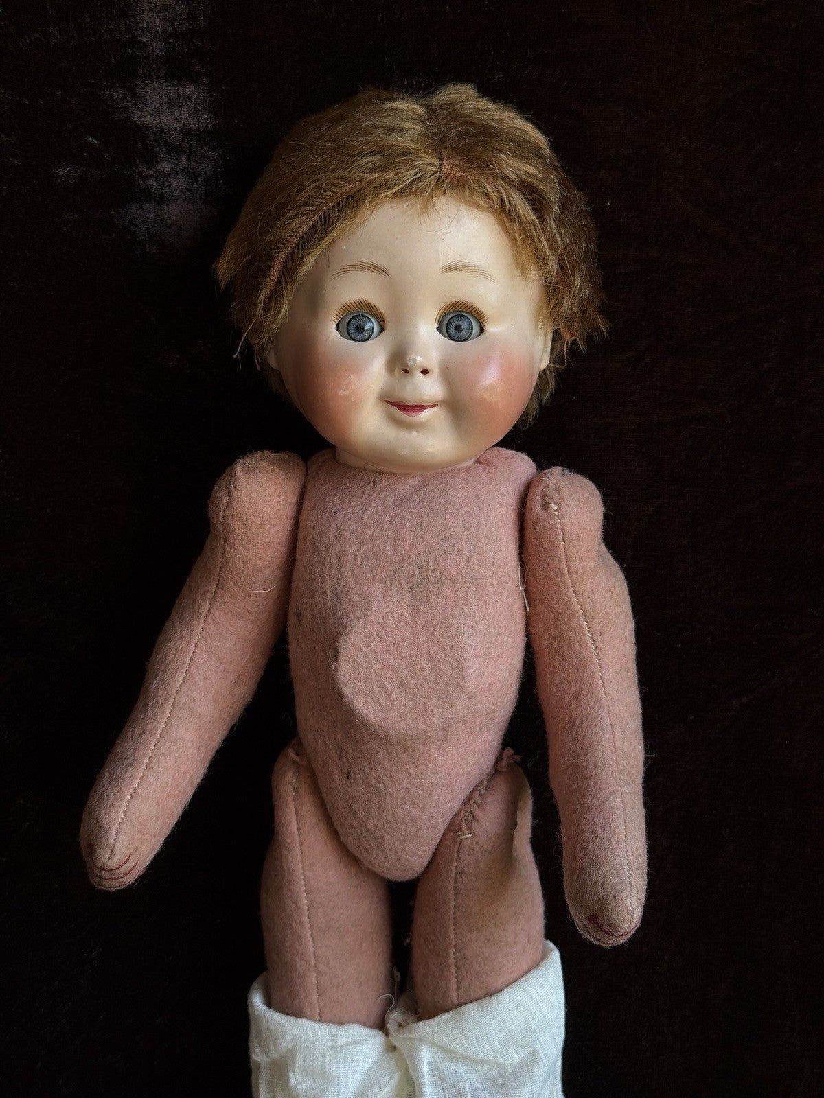 Rare Antique Hug Me Kiddie Style Felt Composition Googly Mechanical Eyes Doll