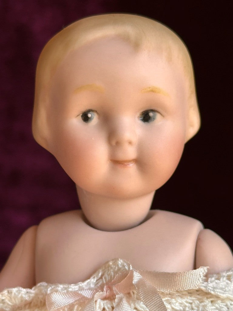 All Porcelain 7” Reproduction of Antique German Armand Marseille Girl 210 Doll