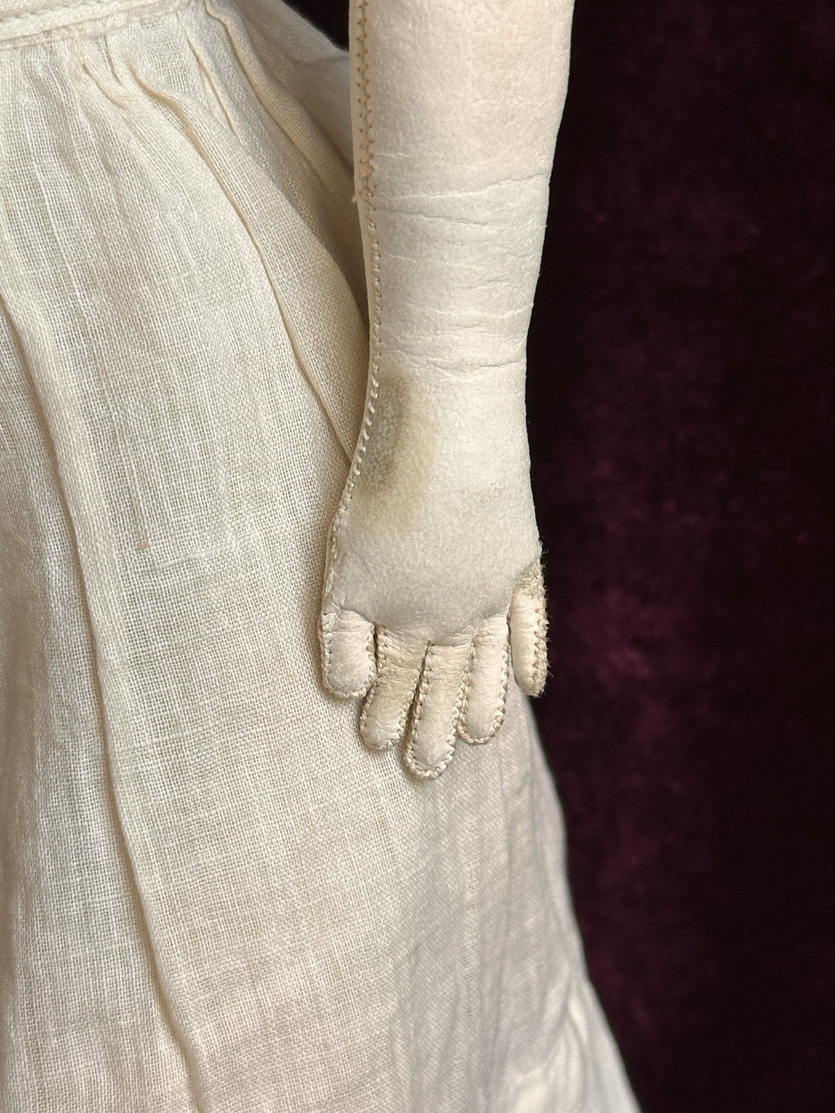 Vintage Porcelain 16” Reproduction Of Antique French Fashion Doll Leather Body