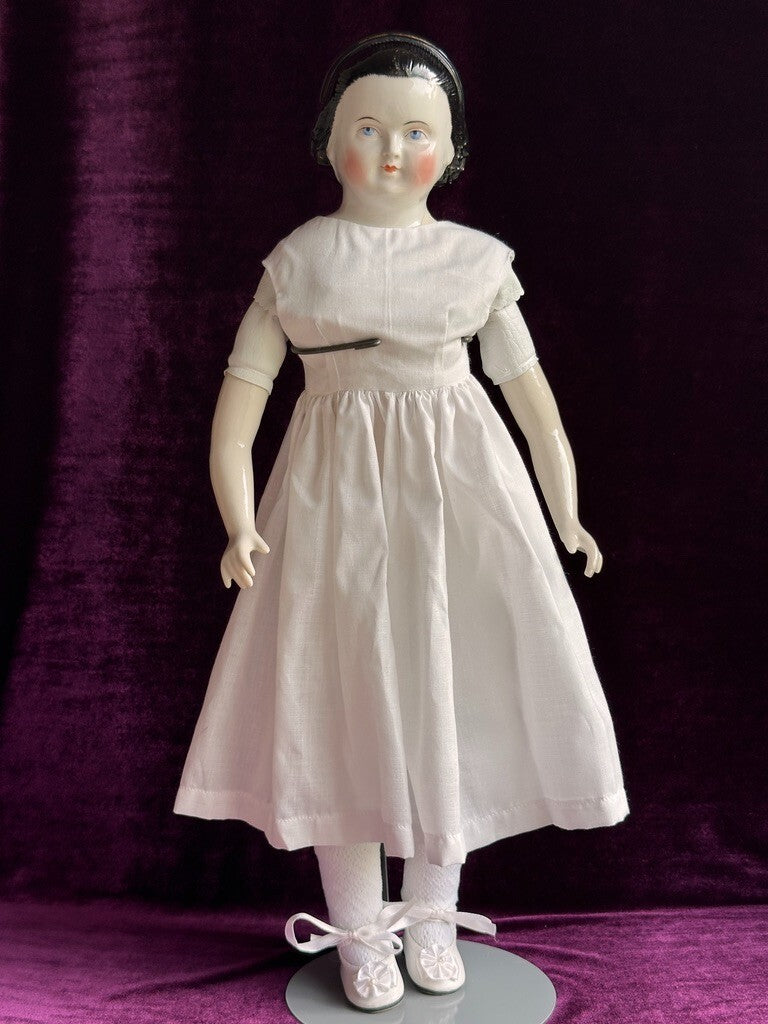 Rare Antique German 20.5” Alice Hairdo Headband and Snood China Head Doll
