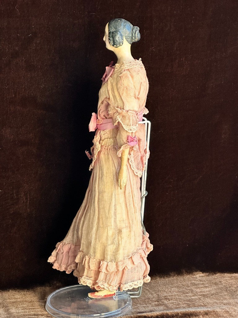 Antique German 13” Papier Mache Milliner’s Model Doll with Bun