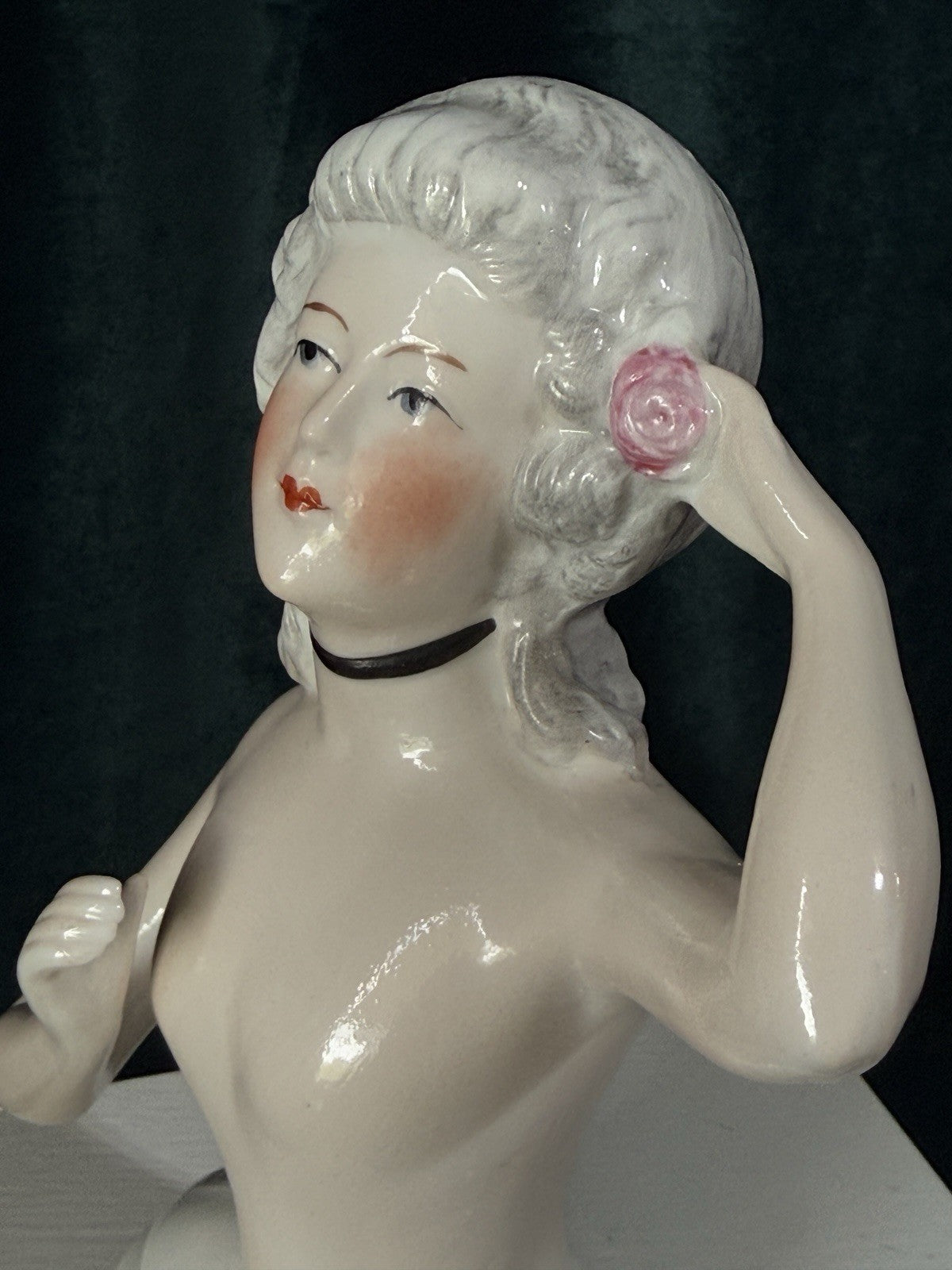 Large 5” Antique German Porcelain Schneider Half Doll Pin Cushion Mold 15542