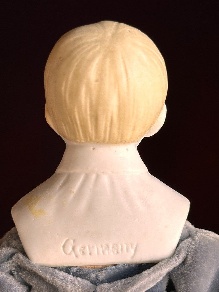 Antique German Hertwig Cabinet Size 9” Bisque Molded Shoulder Plate Doll