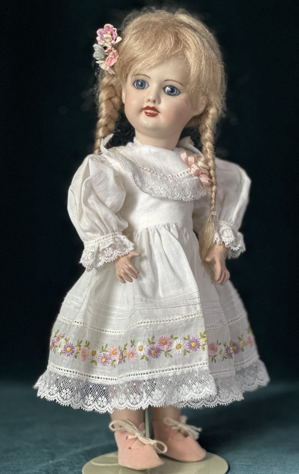 Porcelain/Composition 11” Reproduction of Antique French Bleuette Doll Blonde