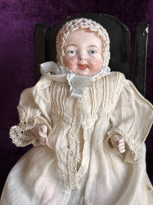 Antique German 5.25” All Bisque Miniature Baby Doll