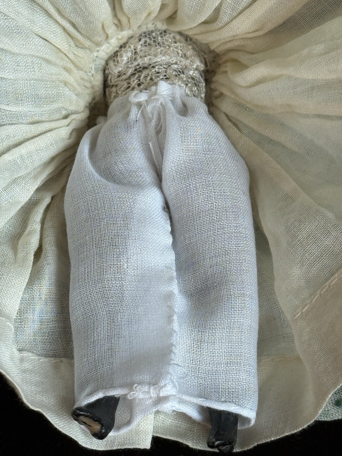 Antique German 5.5” Bisque Cloth Miniature Dollhouse Parian Doll with Bun