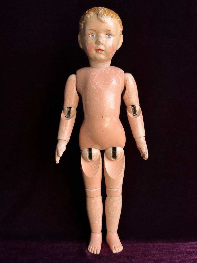 Antique American 16” Schoenhut 204 Series Wooden Boy Doll Carved Hair