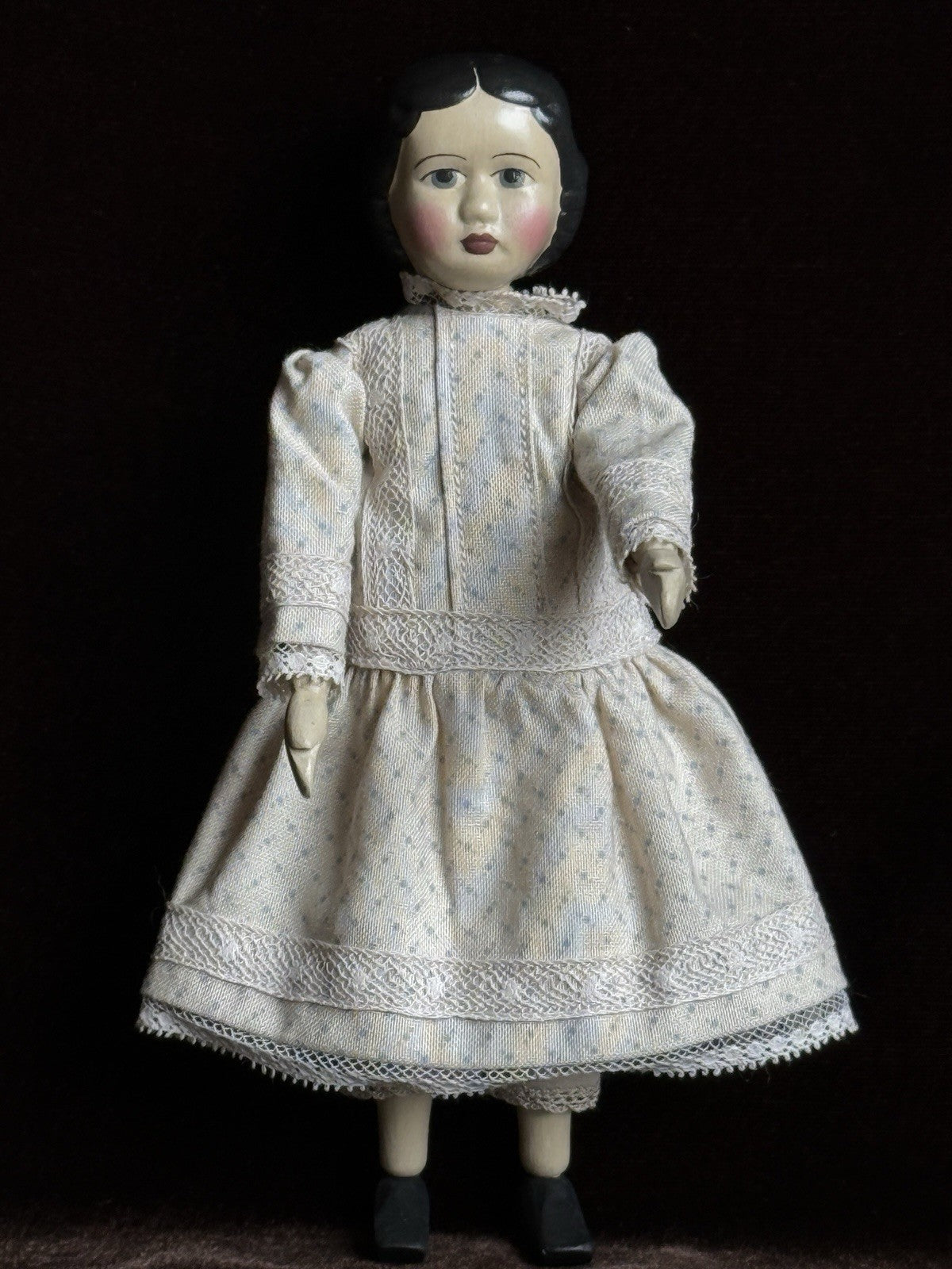 Collectible Handcarved 6.5" Wooden Hitty Girl Doll By Artist Gail Wilson