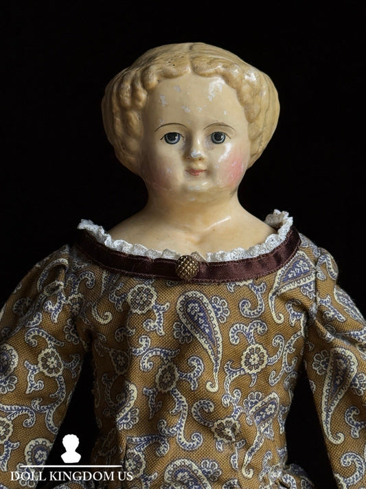 Antique German 14” Müller & Strassburger Papier Mache Doll Original Label