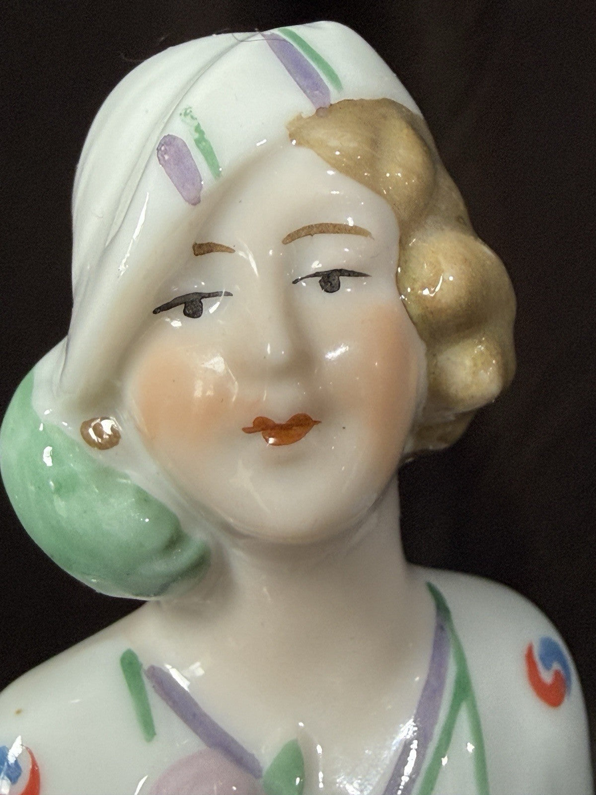 Antique German Art Deco Flapper Pin Cushion 4” Half Doll Arms Attached