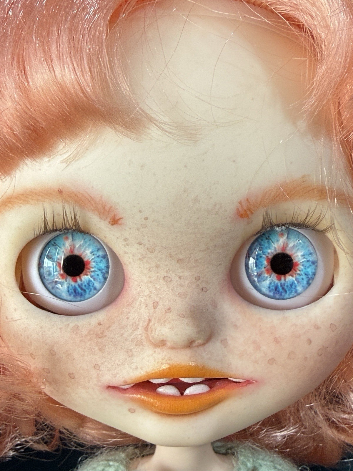 OOAK Custom Blythe 11” Artist BJD Doll In Green/blue Dress