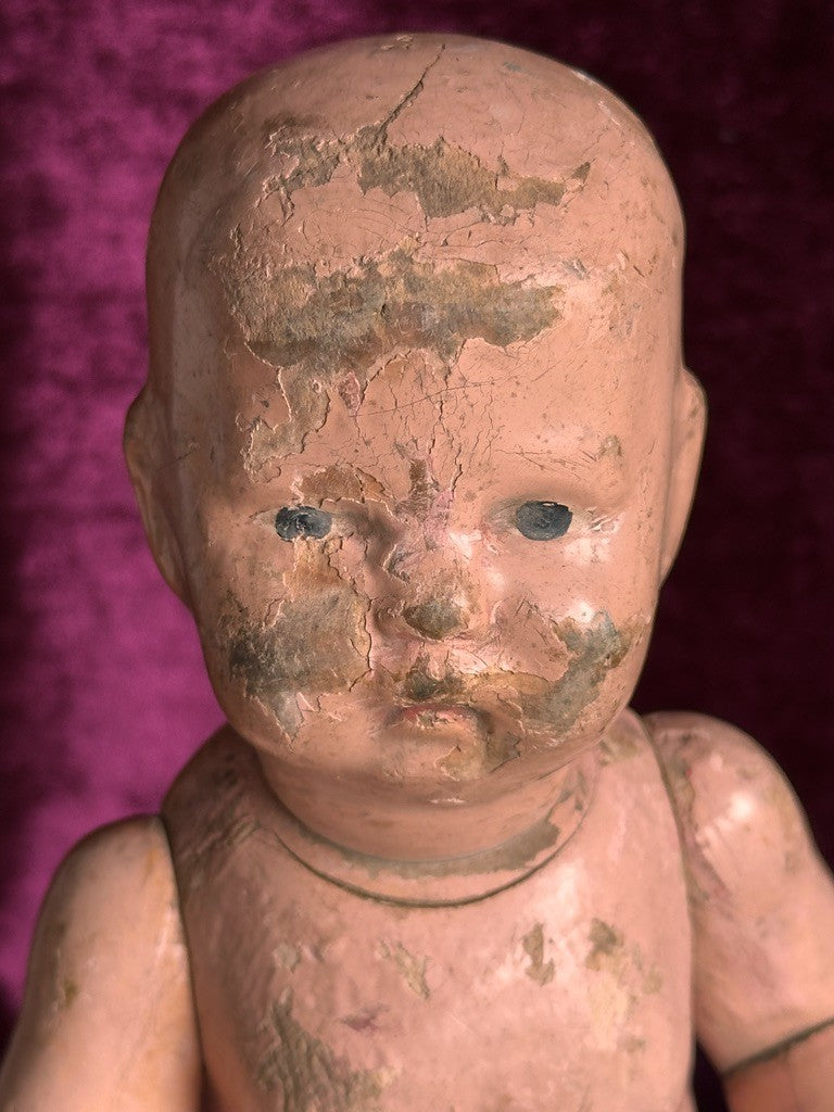 Antique American 12” Schoenhut Wooden Jointed Baby Boy Doll