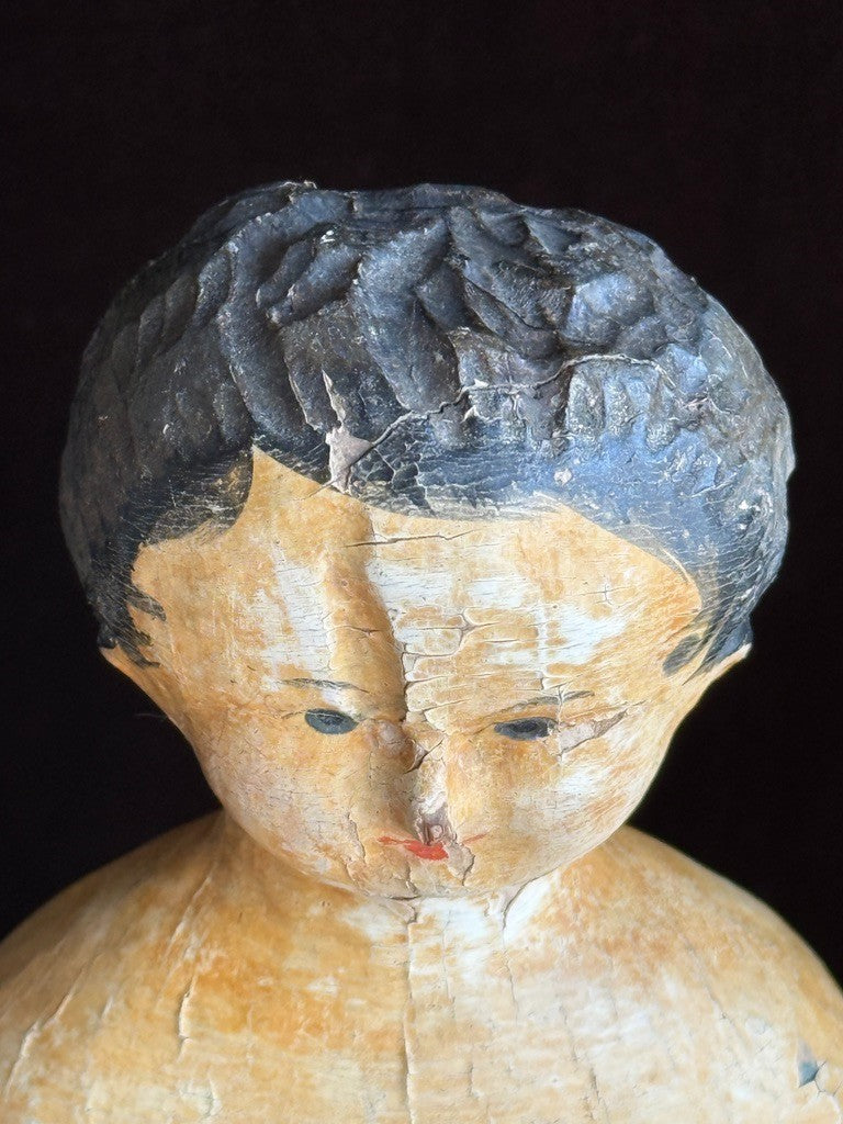 Early Antique English / German (?) Primitive 15" Carved Wooden Doll
