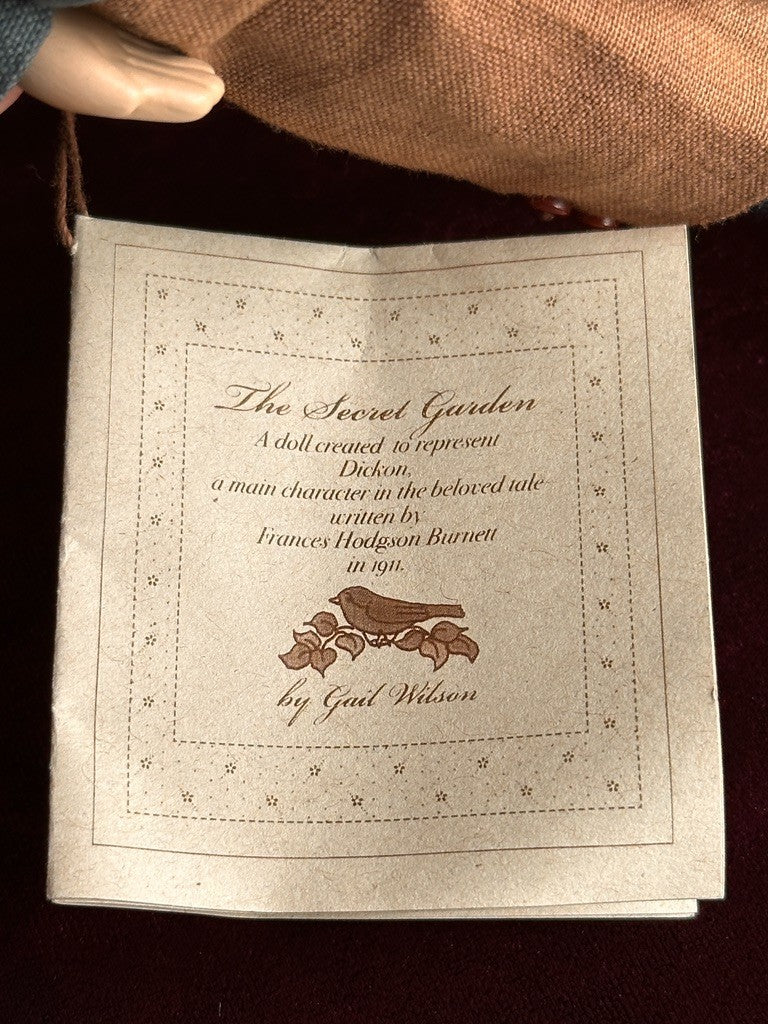 Collectible 9.5” UFDC Gail Wilson Dickon The Secret Garden Papier Mache Doll Tag