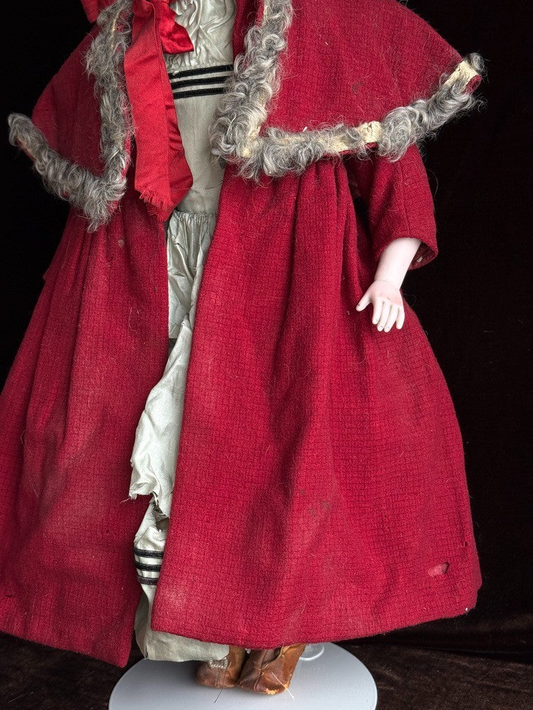 Antique German 23” Early Kestner Turned Bisque Shoulder Head Leather Body Doll