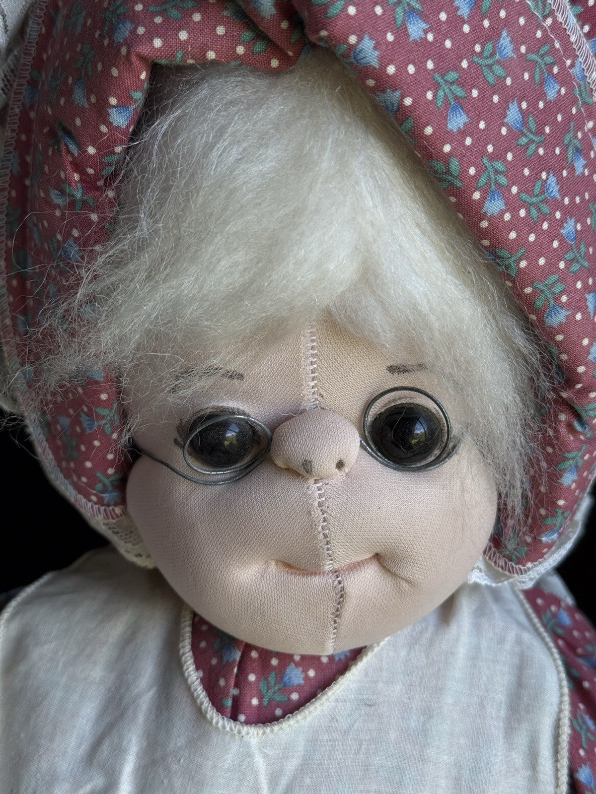 Pair of Vintage Handmade 29” Stockinette Elderly Character Grandpa Grandma Dolls