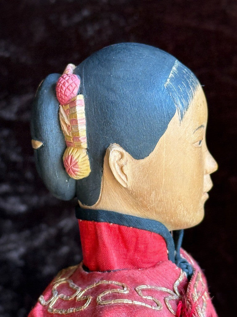 Antique Chinese Door of Hope Mission Carved Wood Cloth Young Female Bride Doll