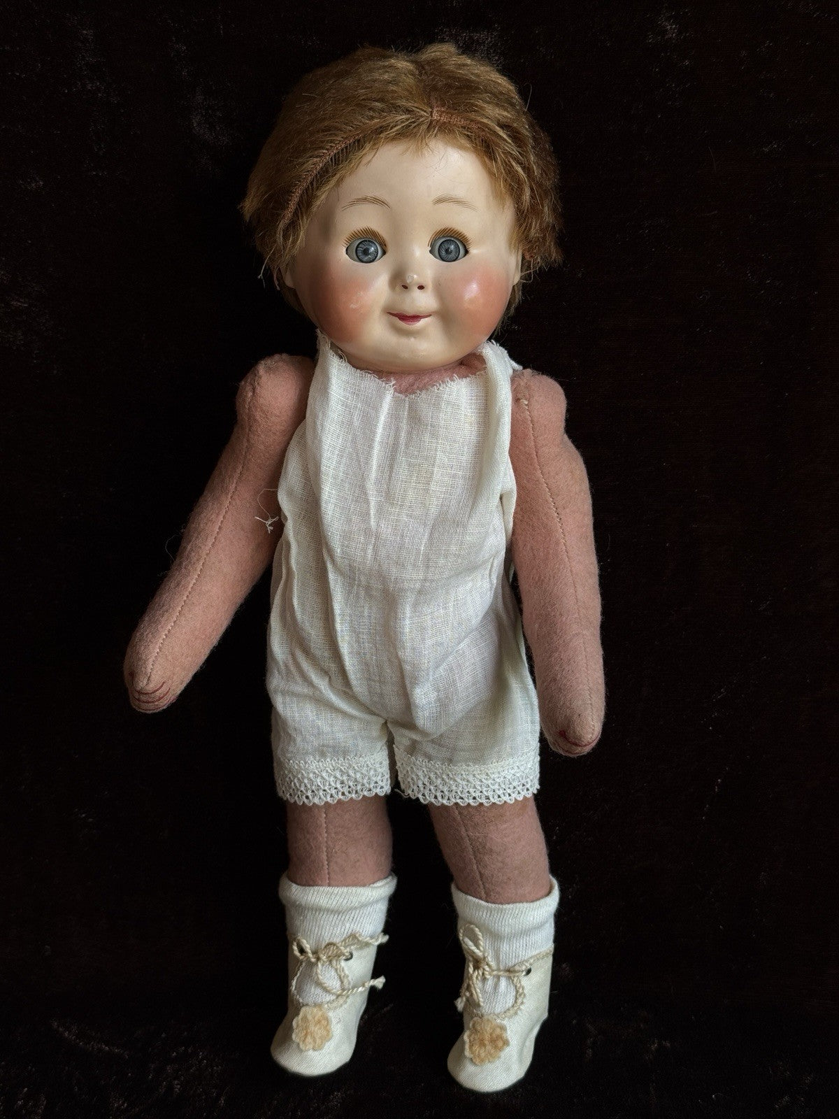 Rare Antique Hug Me Kiddie Style Felt Composition Googly Mechanical Eyes Doll