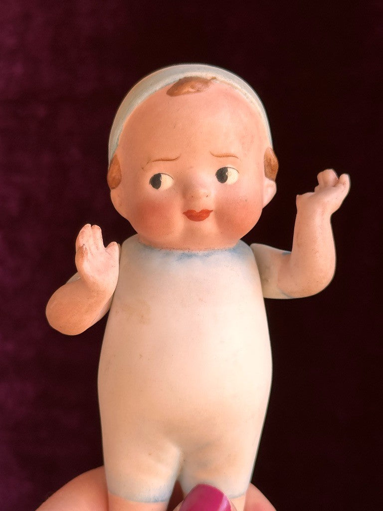 Rare Antique German 4.25” Baby Bud Style All Bisque Googly Doll
