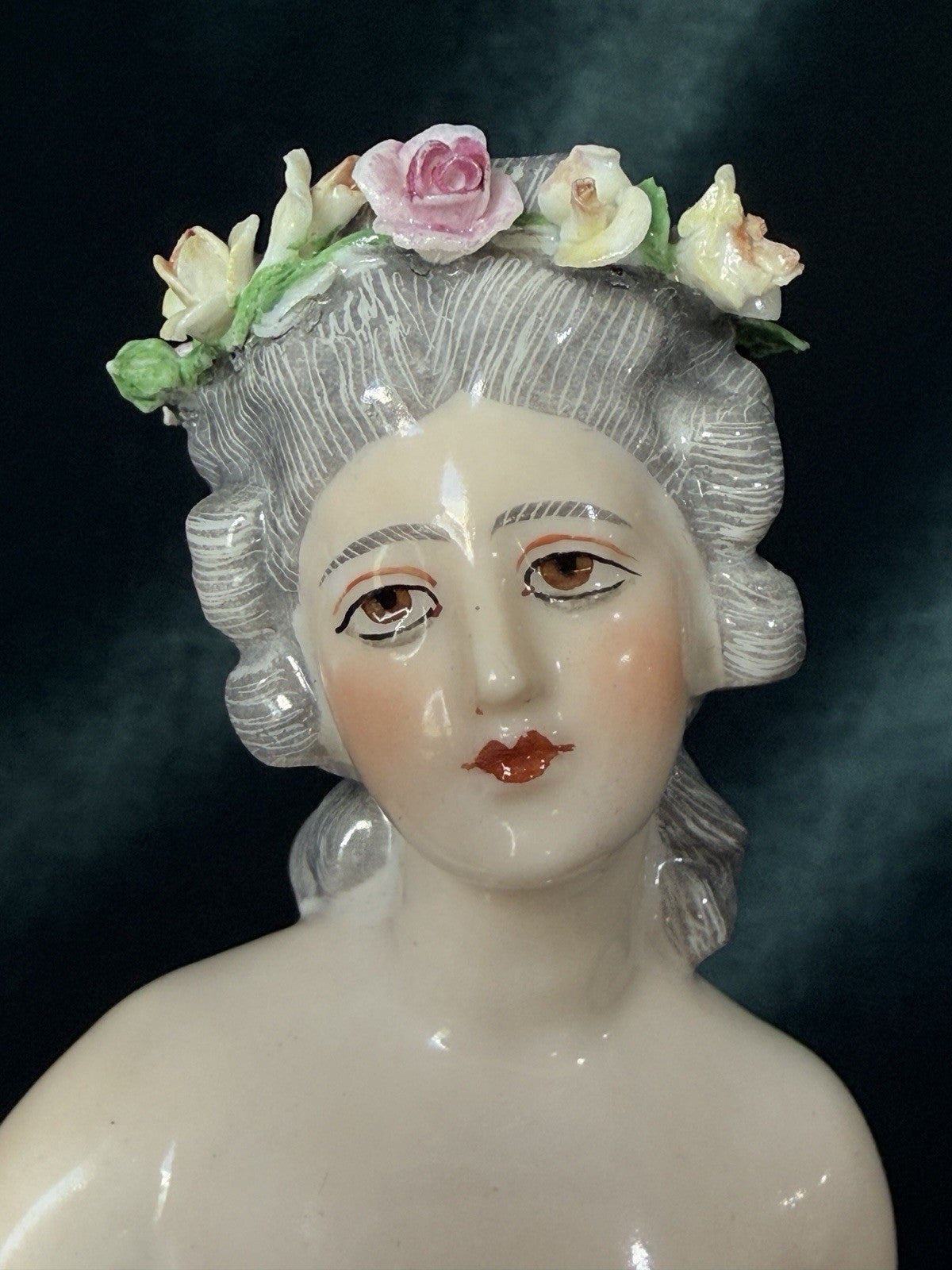 Rare Antique German Dressel & Kister 4 3/4” Half Doll Pin Cushion - Damaged