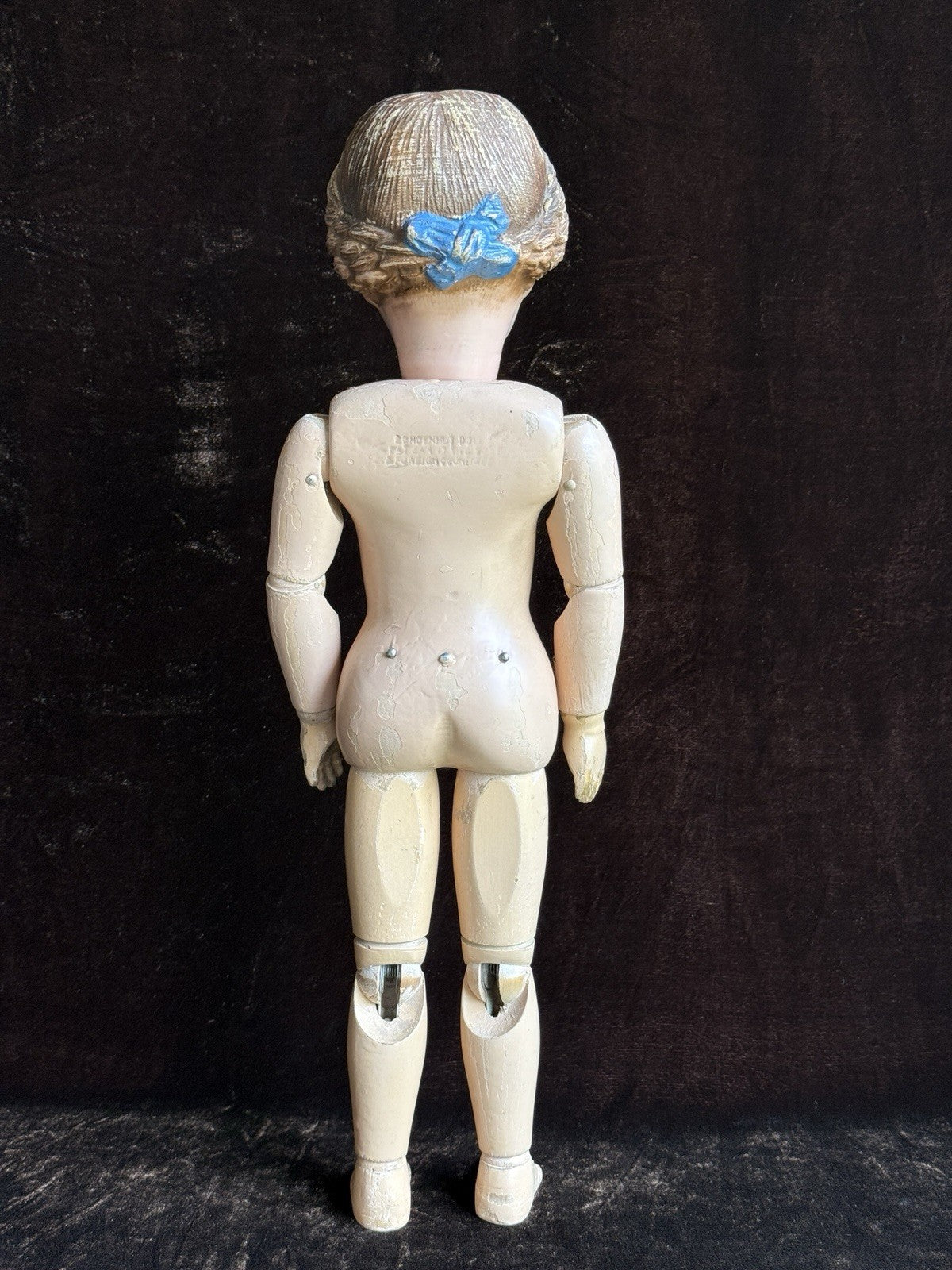 Antique American 16.5” Schoenhut 102 Series Wooden Doll Carved Braided Hair Bow