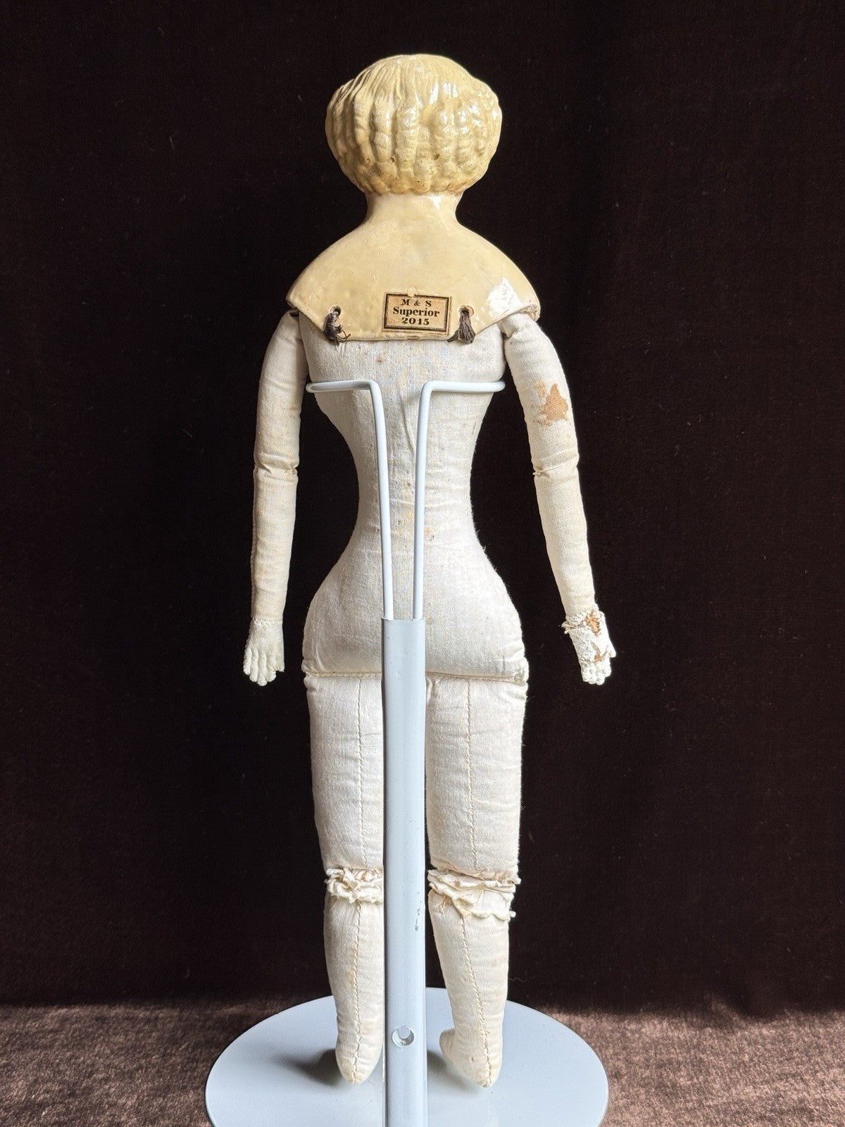Antique German 14” Müller & Strassburger Papier Mache Doll Original Label