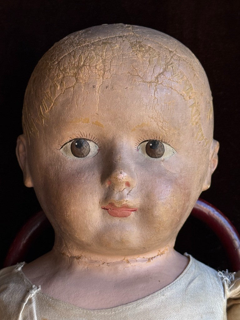 Rare Antique American 22” Gertrude Rollinson Oil Painted Cloth Baby Doll