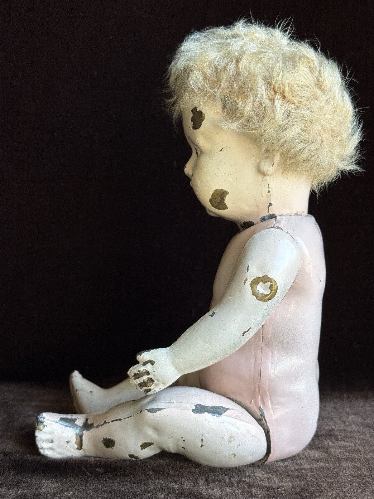 Antique American 12.5” Metal Tin Baby Doll