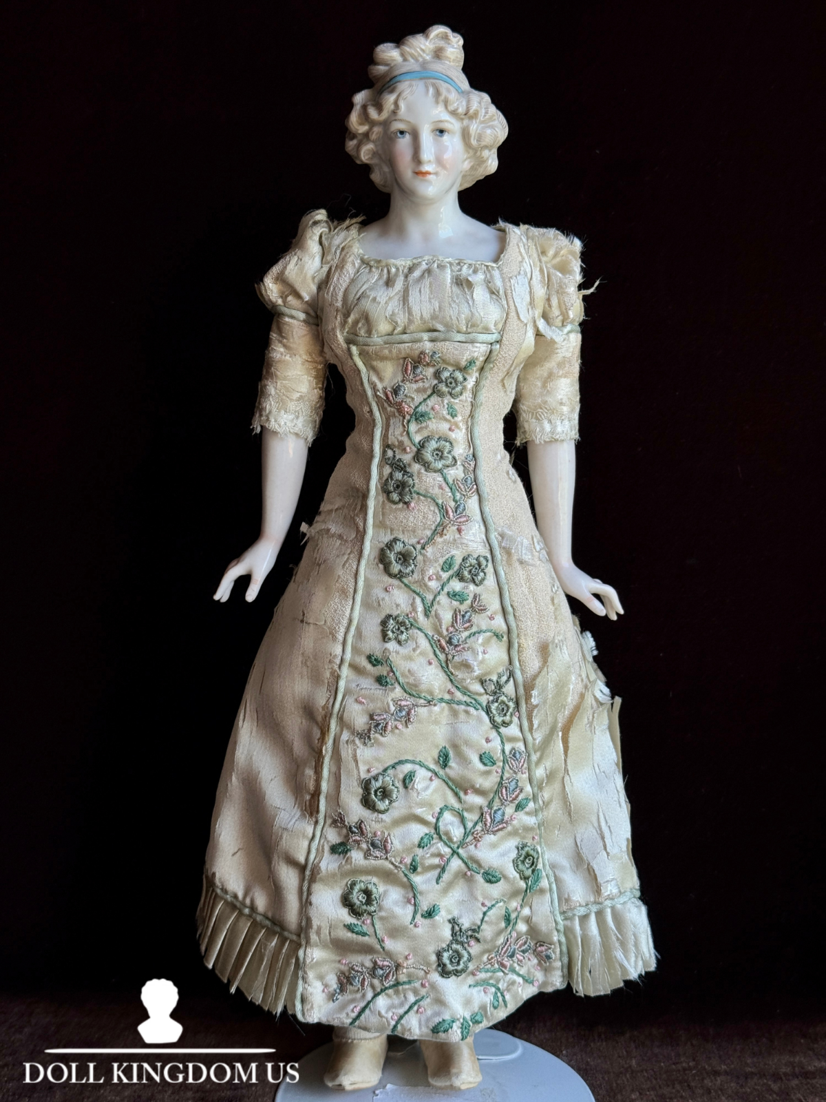 Antique German 14.5” Kister Madame Vignee-LeBrun Porcelain China Head Doll