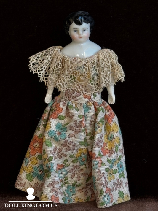 Antique German 3.75"-4.5” Bisque Cloth Miniature Dollhouse China Doll