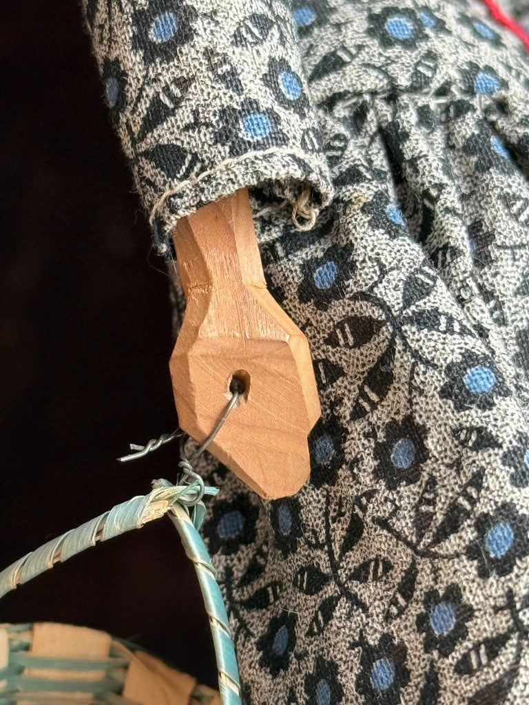 Vintage American 8.5" Stamped Hand Carved Wooden Folk Art Doll