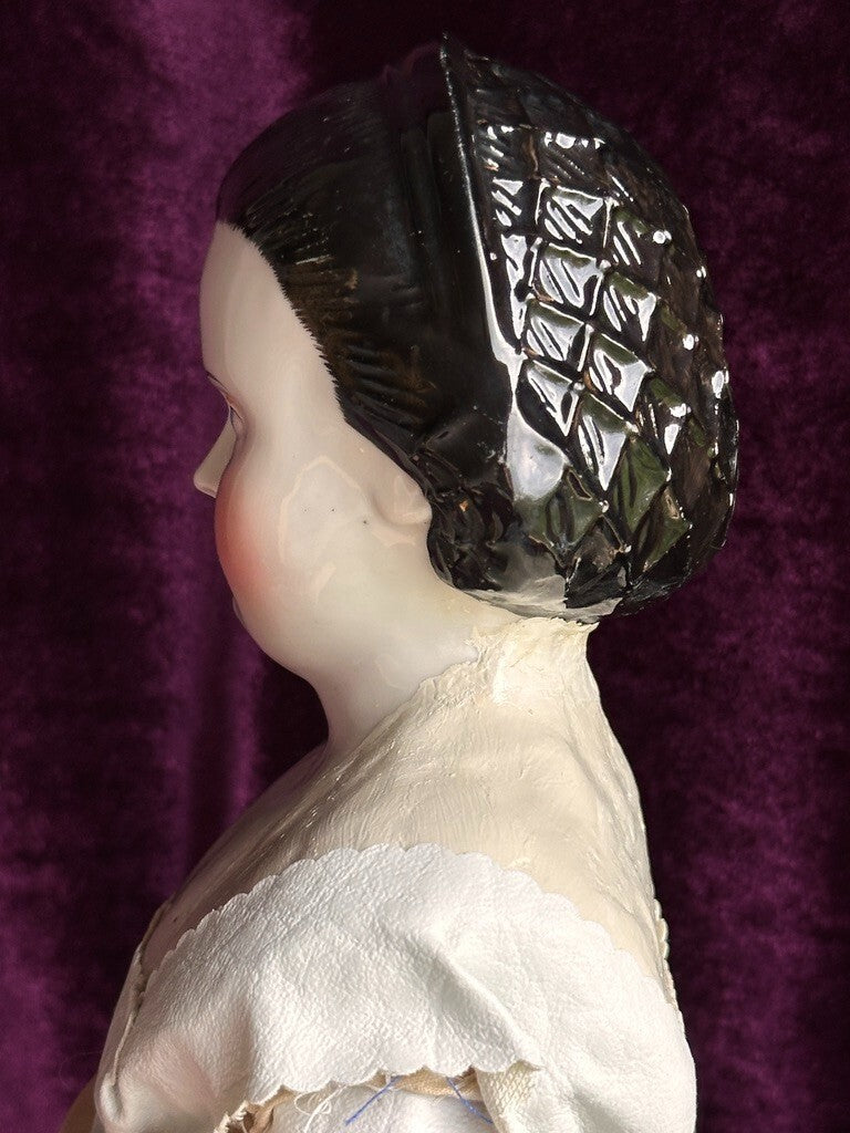 Rare Antique German 20.5” Alice Hairdo Headband and Snood China Head Doll