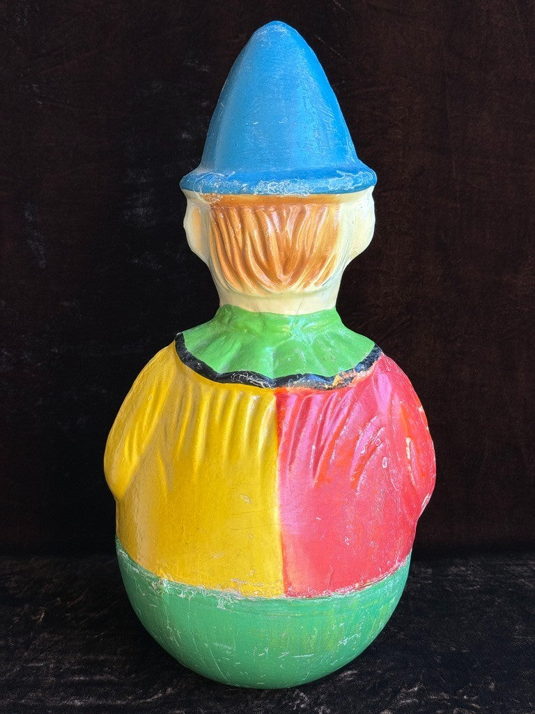 Large Antique American 15” Schoenhut Papier Mache Roly Poly Clown Toy