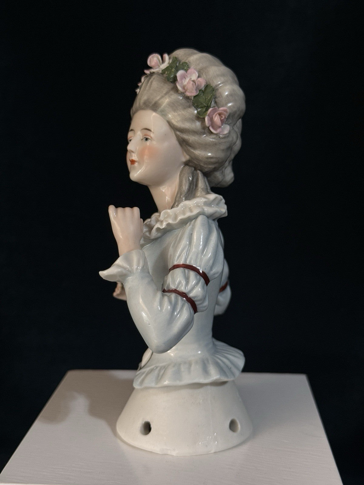 German Porcelain Half Doll "18th Century Lady with Coronet of Flowers"