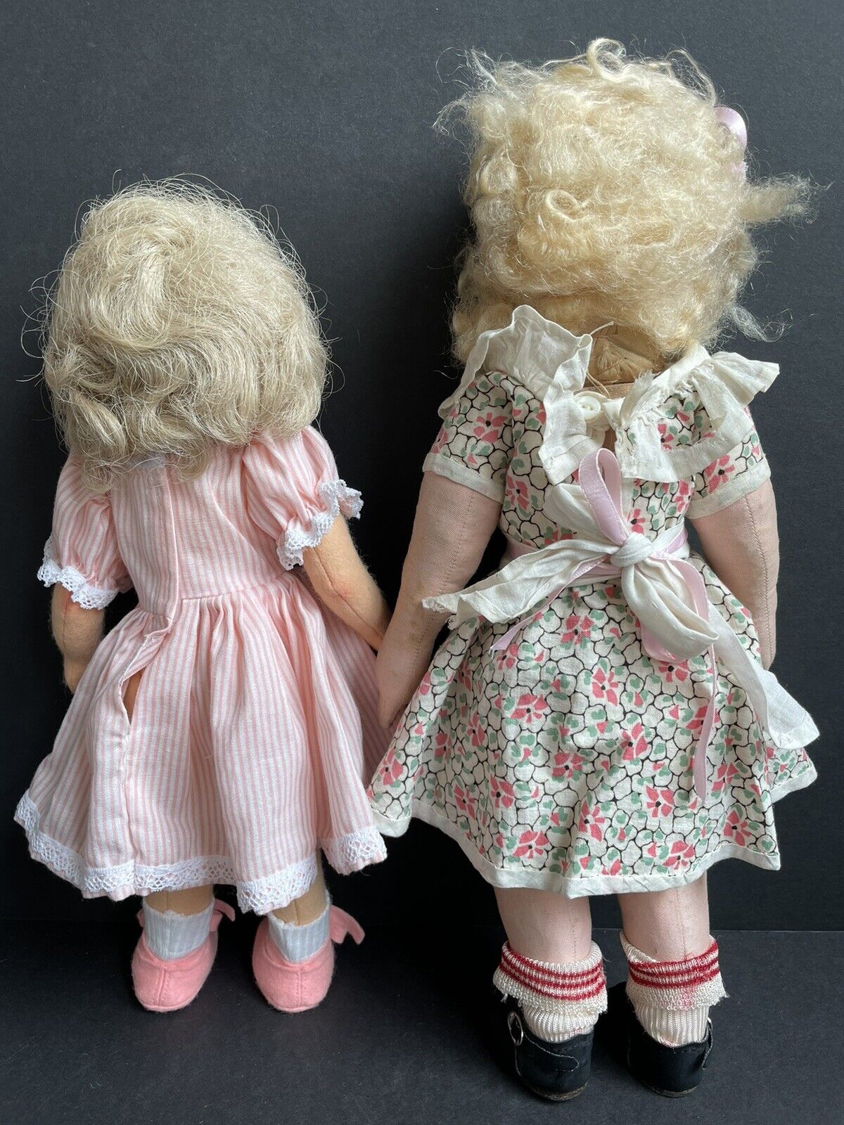 2 Vintage Cloth Dolls: Antique French Gre-Poir (?) and Handmade Felt Doll