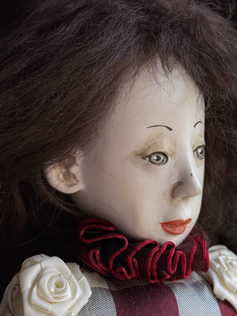 OOAK NIADA Artist Ankie Daanen Paper Clay Mixed Media Pierrot Character Doll