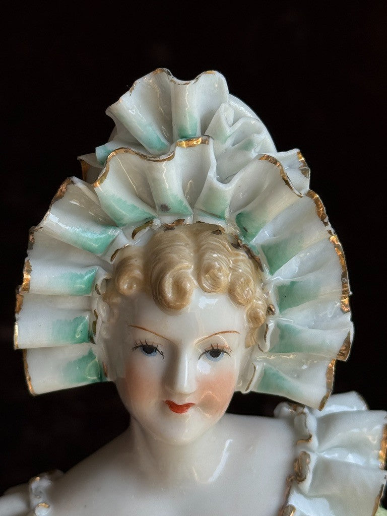Vintage Japan (?) Cabinet Size 11.75” Dresden Style Molded Lace China Bust Doll