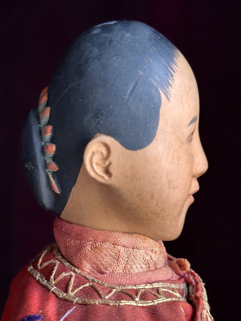 Pair of Antique Door of Hope Mission Carved Wood Cloth Bride and Groom Dolls