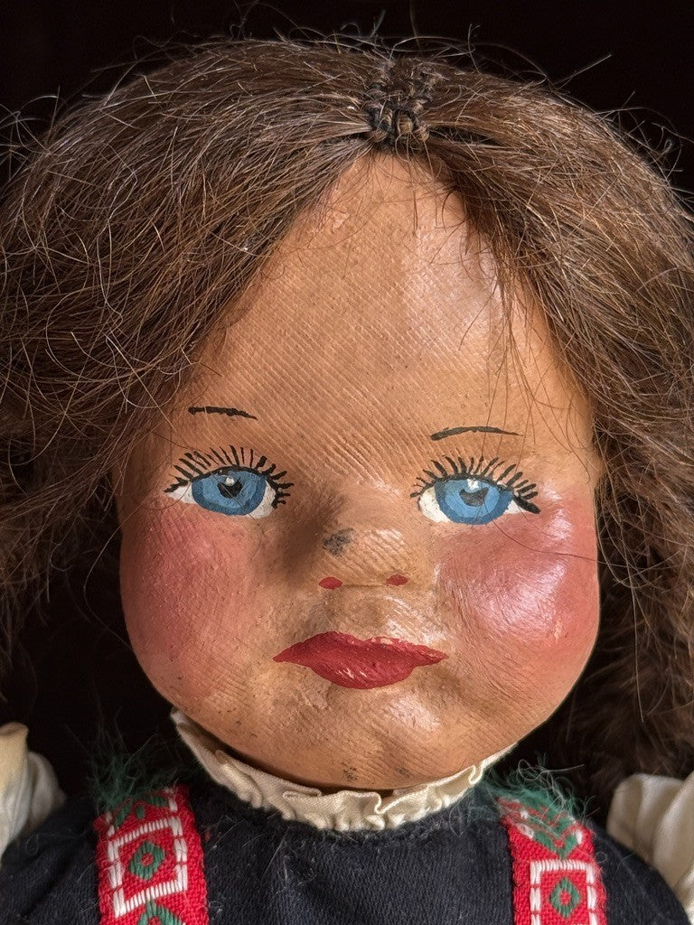 2 Unidentified Antique European 14” Kathe Kruse Style Oil Painted Cloth Doll